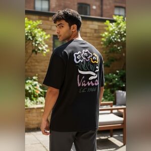 Vans Black Tee with Floral Back Graphic medium graphic tee